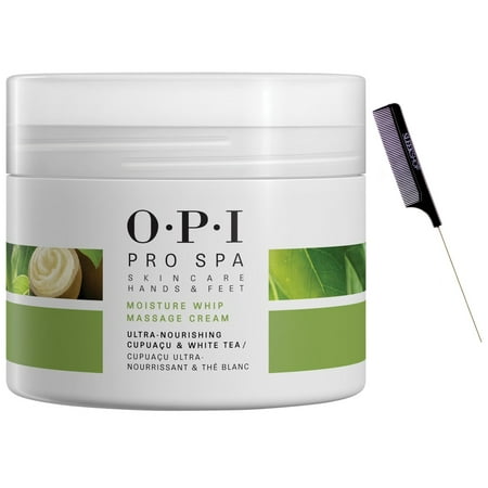 OPI Pro Spa MOISTURE WHIP MASSAGE CREAM, Skincare for Hands & Feet, Ultra Nourishing w/ Cupuacu & White Tea ASM21 - 8 oz / 236 ml (Pack of 1 with Sleek Comb)