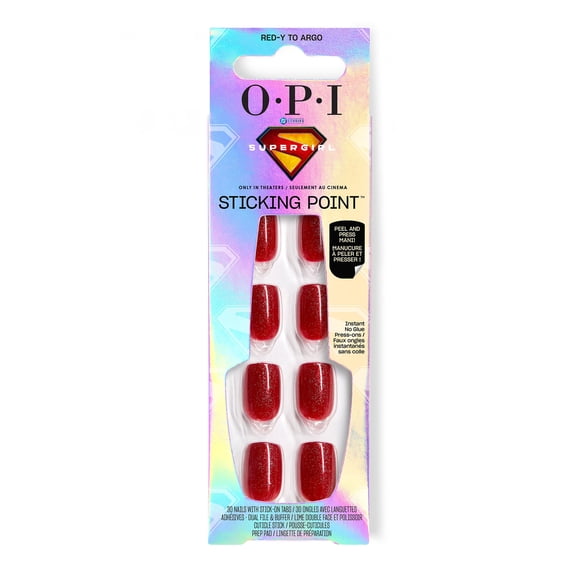 OPI Sticking Point Press on Nails, Red-y to Argo, with Built-in Sticky Tabs