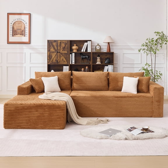 OPIESIT 108" Boneless Couches for Living Room,L-Shaped Modular Sectional Sofa with Chaise,Flexible Module Combination,High-Density Memory Foam, No Assembly Required,Plush Corduroy Brown