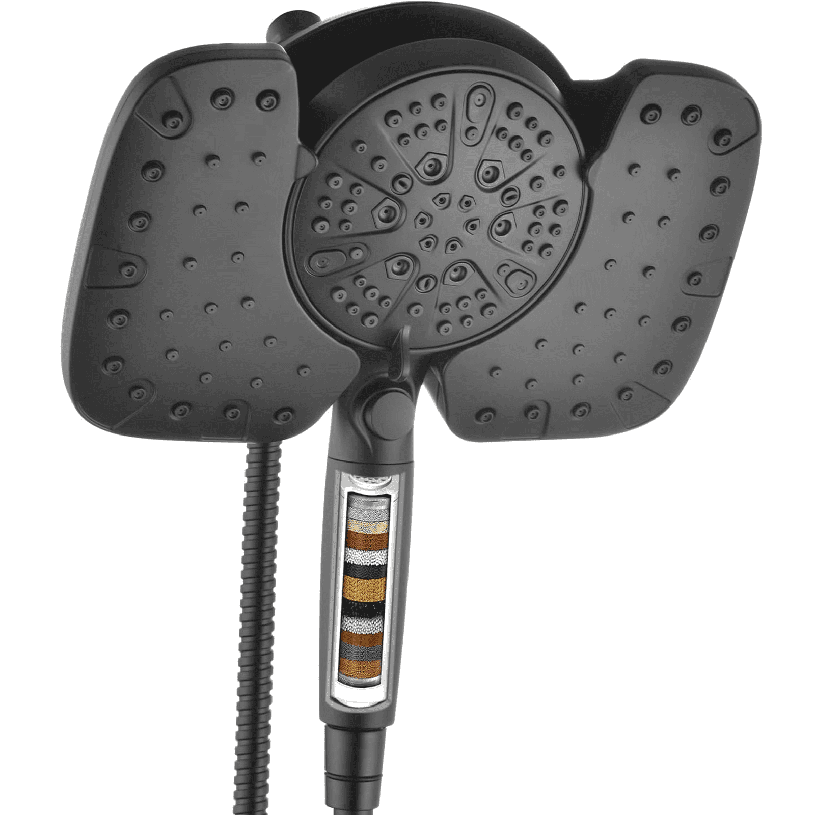 OPInjY Black Shower Heads with Handheld Spray Combo 2.5GPM: 10 Rainfall Shower Head & Detachable Shower Head, 10 Spray Settings Handheld Shower Head with ON/OFF Switch and 15-Stage Filter