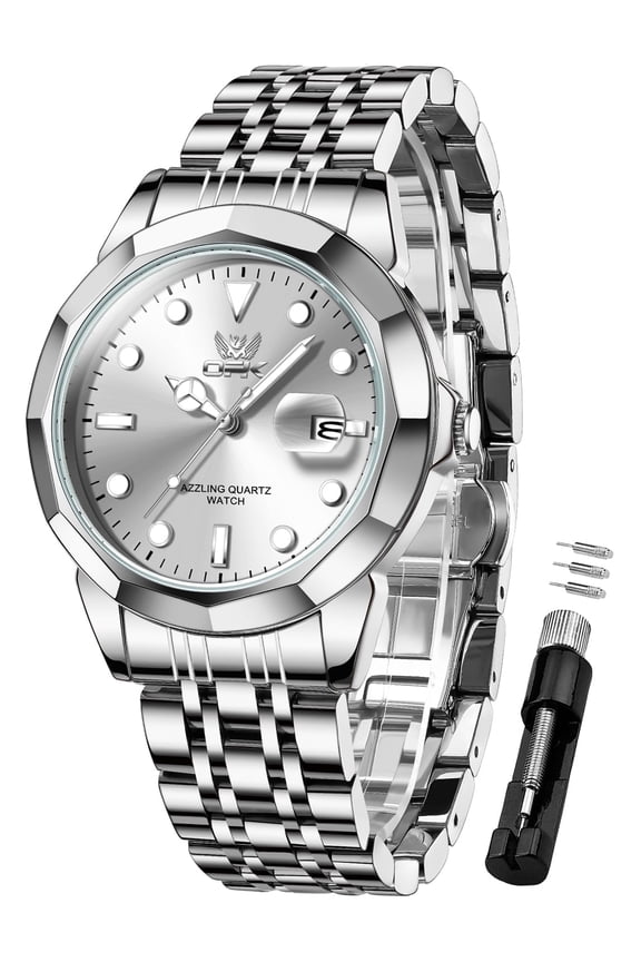 Watches for Men Stainless Steel Business Dress Luxury Big Face Waterproof Quartz Analog Men Watches with Date Wrist Men Watch Reloj para Hombre