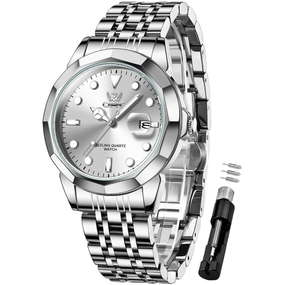 OPK Watches for Men Stainless Steel Business Dress Luxury Big Large Face Waterproof Quartz Analog Mens Watches with Date Wrist Men Watch Reloj para Hombre (Gold/Blue/Black Dial)