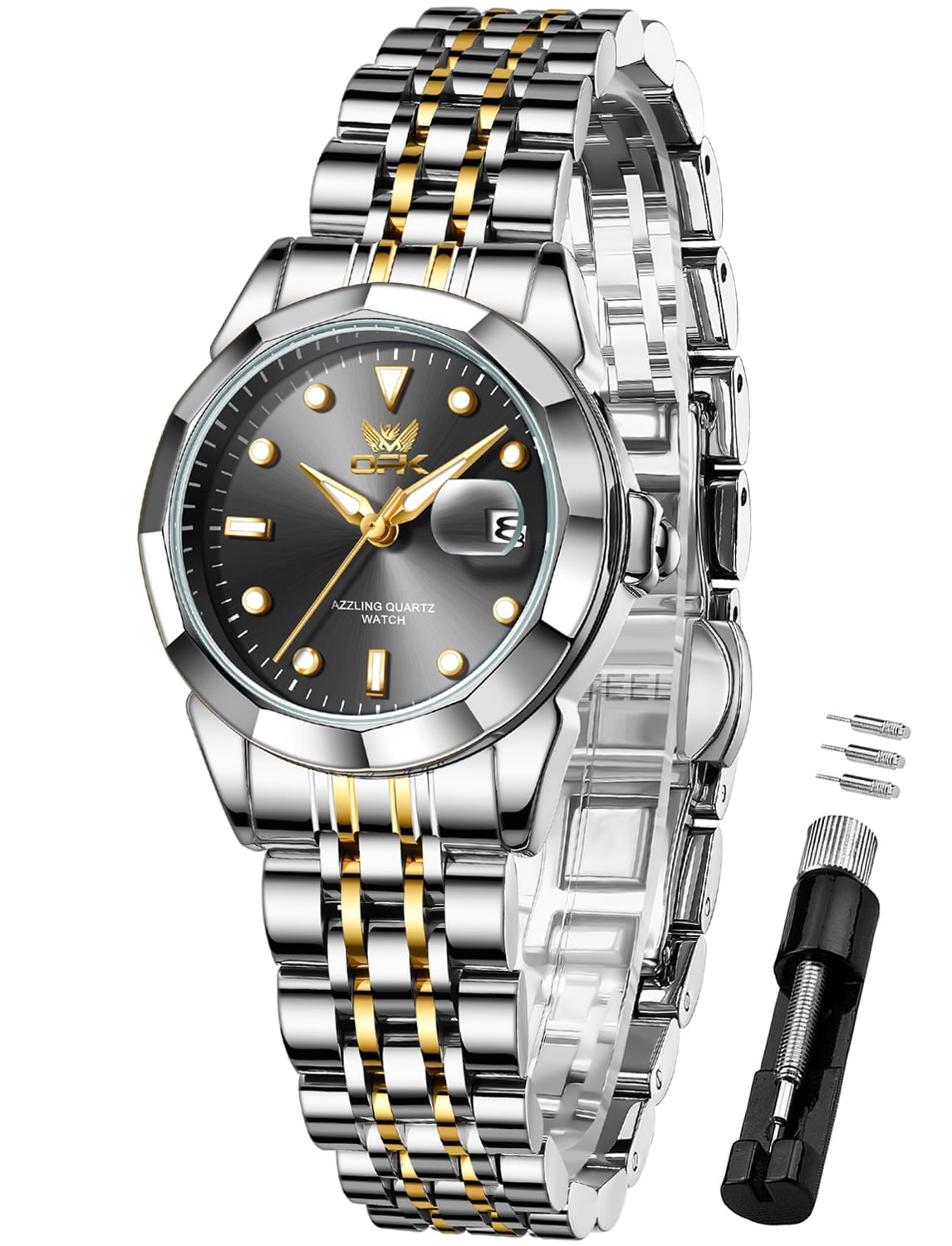 Women\'s Black Rose Gold Large Face Waterproof Stainless Steel Quartz Watches 38mm  main image 4