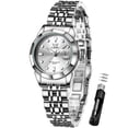 thumbnail image 1 of OPK Watches for Women Stainless Steel Fashion Dress Luxury Big Large Face Waterproof Quartz Analog Female Watches with Date Ladies Watch Reloj para Mujer (Gold/Blue/Black Dial), 1 of 11