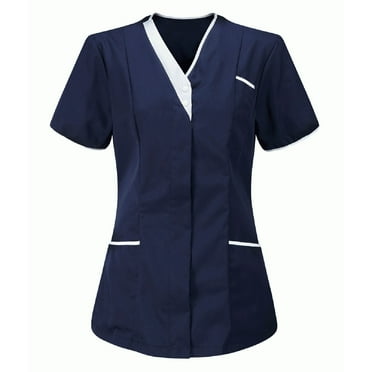 OPK73a Summer Women's Short Sleeve Scrub Tops Short Sleeve V Neck Scrubs Tops Housekeeping Uniform Shirts Nurse T Shirt Top