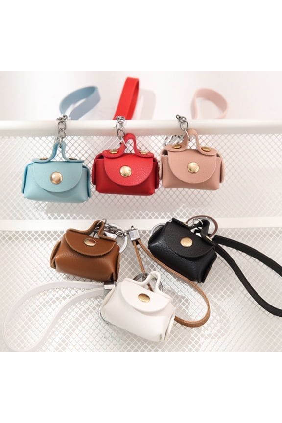Faux Leather Mini Key Chain Handbag Pendant Earphone Storage Coin Purse Black