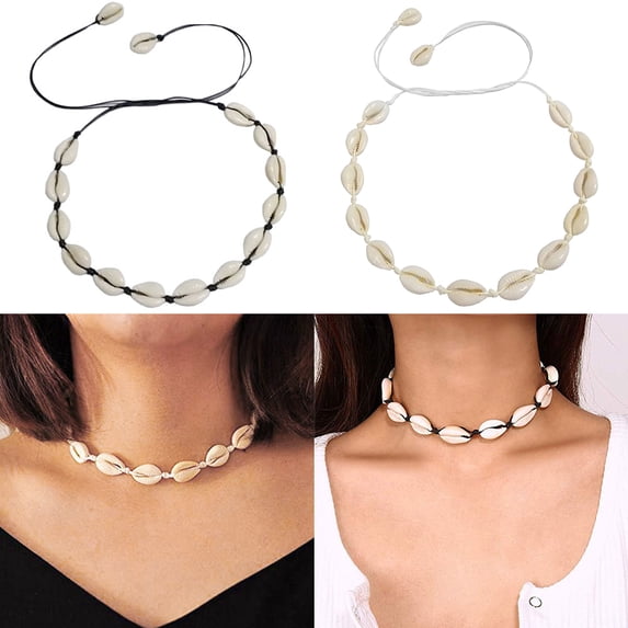OPLSKI Handmade Natural Shell Necklace Wax Cord Choker Charm Jewelry White