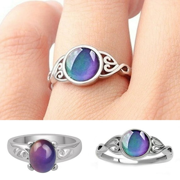 OPLSKI Jewelry Ring Geometric Dress Up Jewelry Accessory Discoloration Mood Oval Finger Ring Women Jewelry Blue