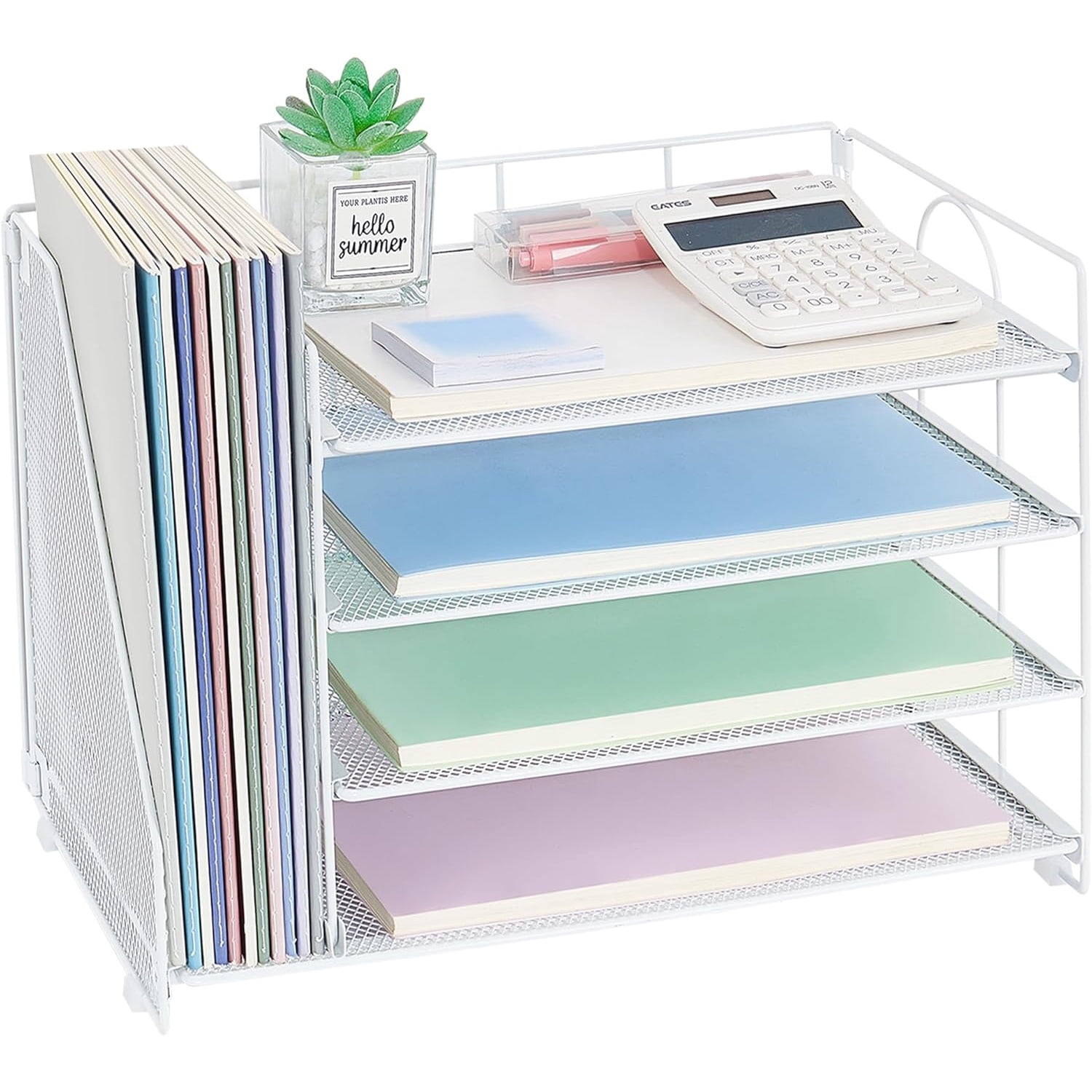 OPNCIE Desk Organizers and Accessories, 4 Tier Paper Letter Tray File Organizer, Office Organization Storage Desk Accessories Workspace Desktop Organizer for Classroom Office Supplies Decor, White