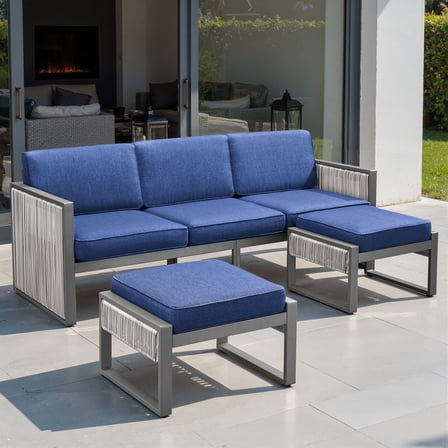 OPOHORO 3-Piece Weather Resistant Rattan Outdoor Patio Sofa with 2 Ottomans