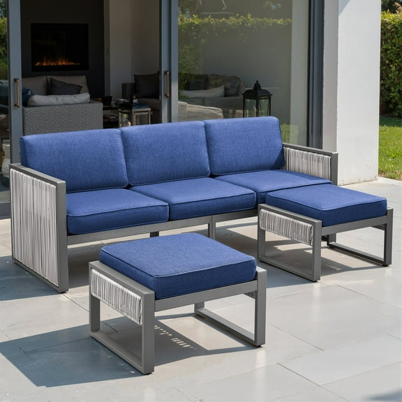 OPOHORO 3-Piece Weather Resistant Rattan Outdoor Patio Sofa with 2 Ottomans