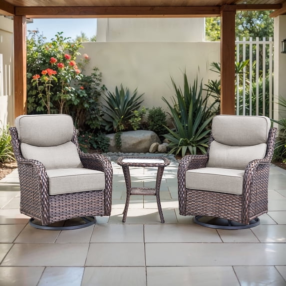 Opohoro Outdoor Swivel Rocker Patio Chairs with 6 inch Thick Cushions, High Back Wicker Outdoor Swivel Chairs with Table, Patio Swivel Glider Chairs for Porch Garden Balcony