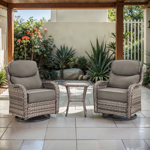 Opohoro Outdoor Swivel Rocker Patio Chairs with 6 inch Thick Cushions, High Back Wicker Outdoor Swivel Chairs with Table, Patio Swivel Glider Chairs for Porch Garden Balcony