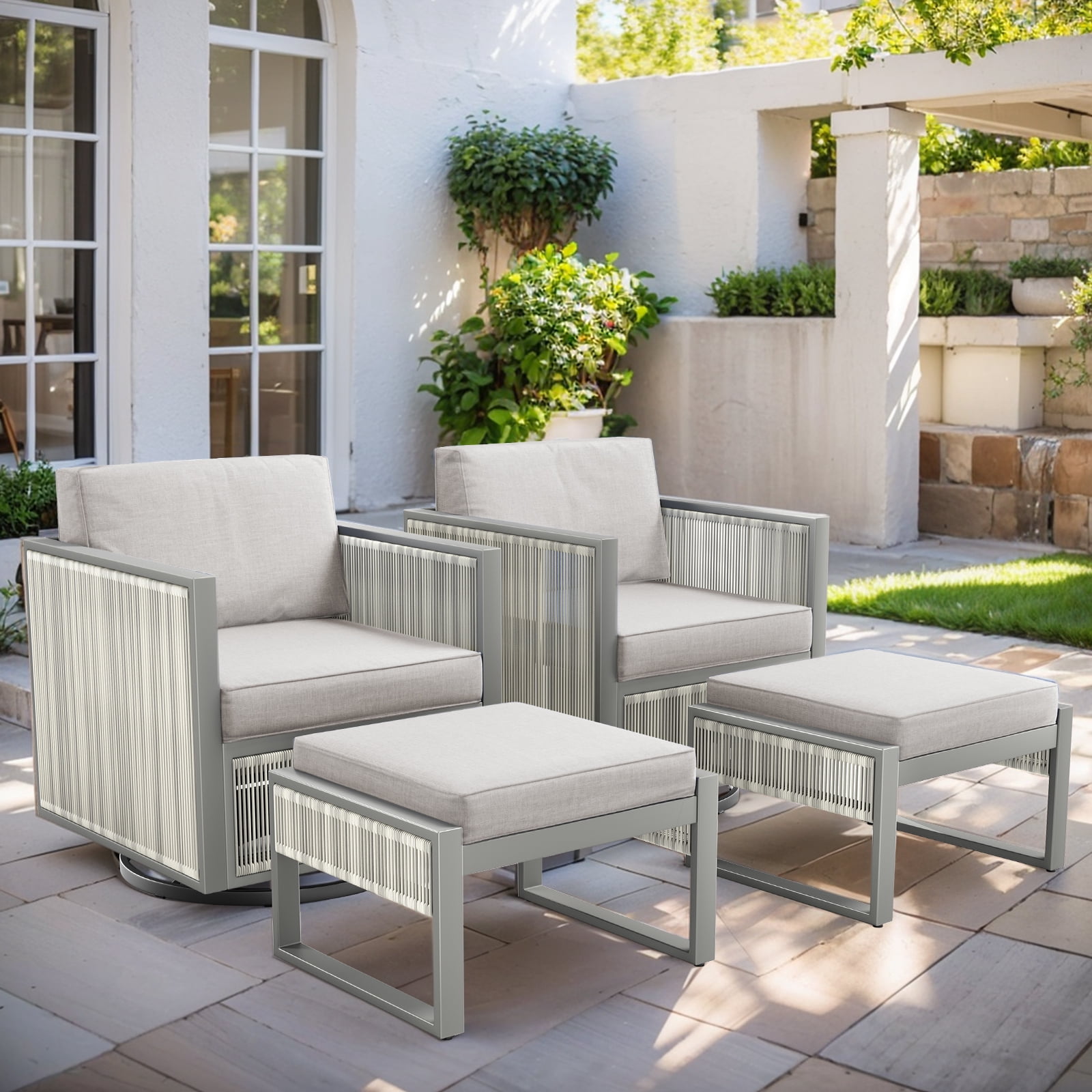 OPOHORO 4 Pieces Outdoor Swivel Rocking Glider Chair Set, All Weather ...