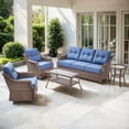 thumbnail image 1 of OPOHORO 5 Pieces Patio Furniture Set with 6" Thick Cushions, Outdoor Rattan Sofa with Coffee Table, Swivel Patio Chairs with Side Table, Weather Resistant Wicker Set for Patio Backyard Porch, Blue, 1 of 13