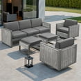 thumbnail image 1 of OPOHORO 5 Pieces Patio Furniture Set - All-Weather Light Gray Wicker Outdoor Patio Sofa with Swivel Rocking Glider Chairs and Ottomans, 1 of 10