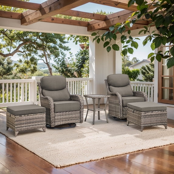Opohoro Outdoor Swivel Rocker Patio Chairs with 6 inch Thick Cushions, Patio Swivel Glider Chairs with Table and Ottomans, Wicker Outdoor Patio Furniture Set for for Porch Garden Balcony