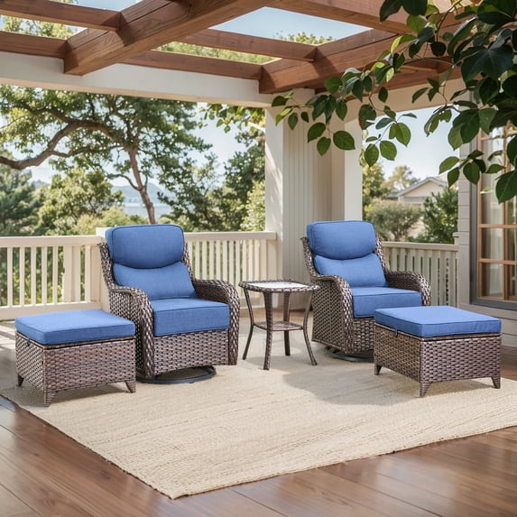 Opohoro Outdoor Swivel Rocker Patio Chairs with 6 inch Thick Cushions, Patio Swivel Glider Chairs with Table and Ottomans, Wicker Outdoor Patio Furniture Set for for Porch Garden Balcony