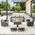 thumbnail image 1 of OPOHORO 6-Piece Outdoor Furniture Set with Fire Pit Table - All-Weather Patio Firepit Set with Patio Couch Swivel Chair and Ottoman, Beige Cushion, 1 of 14