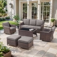 thumbnail image 1 of OPOHORO 6 Pieces Patio Furniture Set with Patio Couch Swivel Chair Coffee Table and Ottoman, Brown Wicker Furniture Ideas for the Patio Proch Deck in Gray, 1 of 15