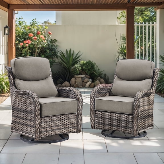 Opohoro Outdoor Swivel Rocker Patio Chairs Set of 2, with 6 inch Thick Cushions, Wicker Outdoor Swivel Chairs High Back Patio Swivel Glider Chairs for for Porch Deck Backyard