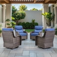 thumbnail image 1 of OPOHORO High Back Outdoor Swivel Patio Chairs Set of 4, 6-Inch Thick Cushions Outdoor Brown Wicker Swivel Glider Rocking Chairs for Porch Deck - Blue, 1 of 11