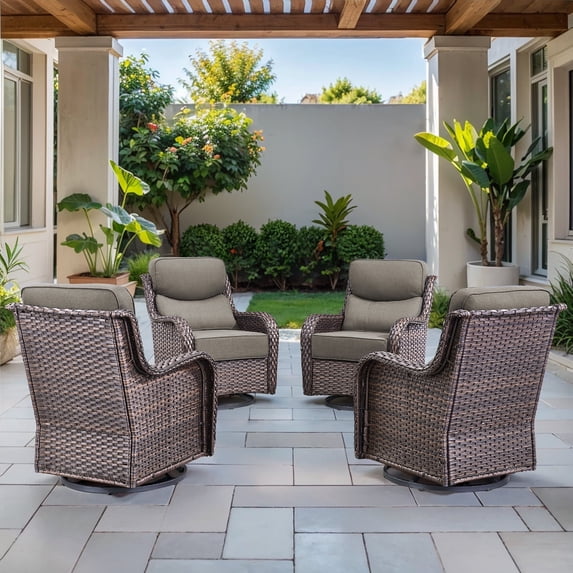 Opohoro Outdoor Swivel Rocker Patio Chairs Set of 4, with 6 inch Thick Cushions, High Back Wicker Outdoor Patio Furniture Set for for Porch Garden Balcony