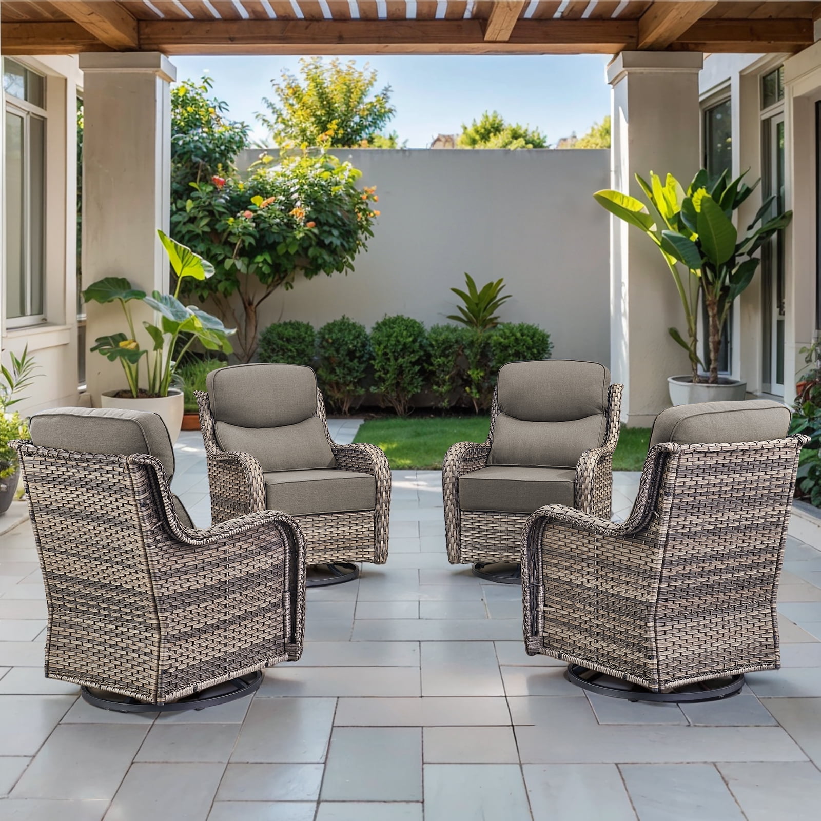 Opohoro Outdoor Swivel Rocker Patio Chairs Set of 4, with 6 inch Thick ...