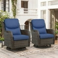 thumbnail image 1 of OPOHORO High Back Patio Swivel Glider Chairs Set of 2, All Weather Outdoor Brown Wicker Swivel Glider Rocking Chairs for Porch Deck with Thick Cushion in Blue, 1 of 8