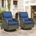thumbnail image 1 of OPOHORO High Back Patio Swivel Glider Chairs Set of 2, All Weather Outdoor Gray Wicker Swivel Glider Rocking Chairs for Porch Deck with Thick Cushion in Blue, 1 of 10