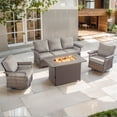 thumbnail image 1 of OPOHORO Outdoor 4-Pieces Patio Furniture Set with Fire Pit Table, Brown Wicker Patio Couch with Swivel Gliding Chairs and Propane Fire Pit, Perfect Furniture Ideas for Patio Porch Deck, Gray, 1 of 15