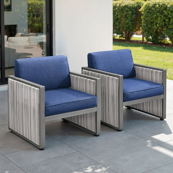 OPOHORO Outdoor Patio Lounge Chairs - Set of 2, All Weather Wicker Patio Chairs with Deep Seat for Patio Backyard Porch
