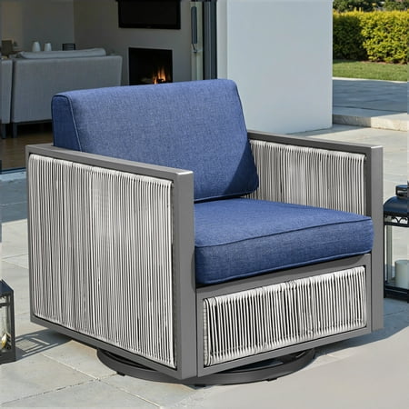 Opohoro Outdoor Swivel Rocking Glider Chair - Light Gray Wicker Patio Rocker