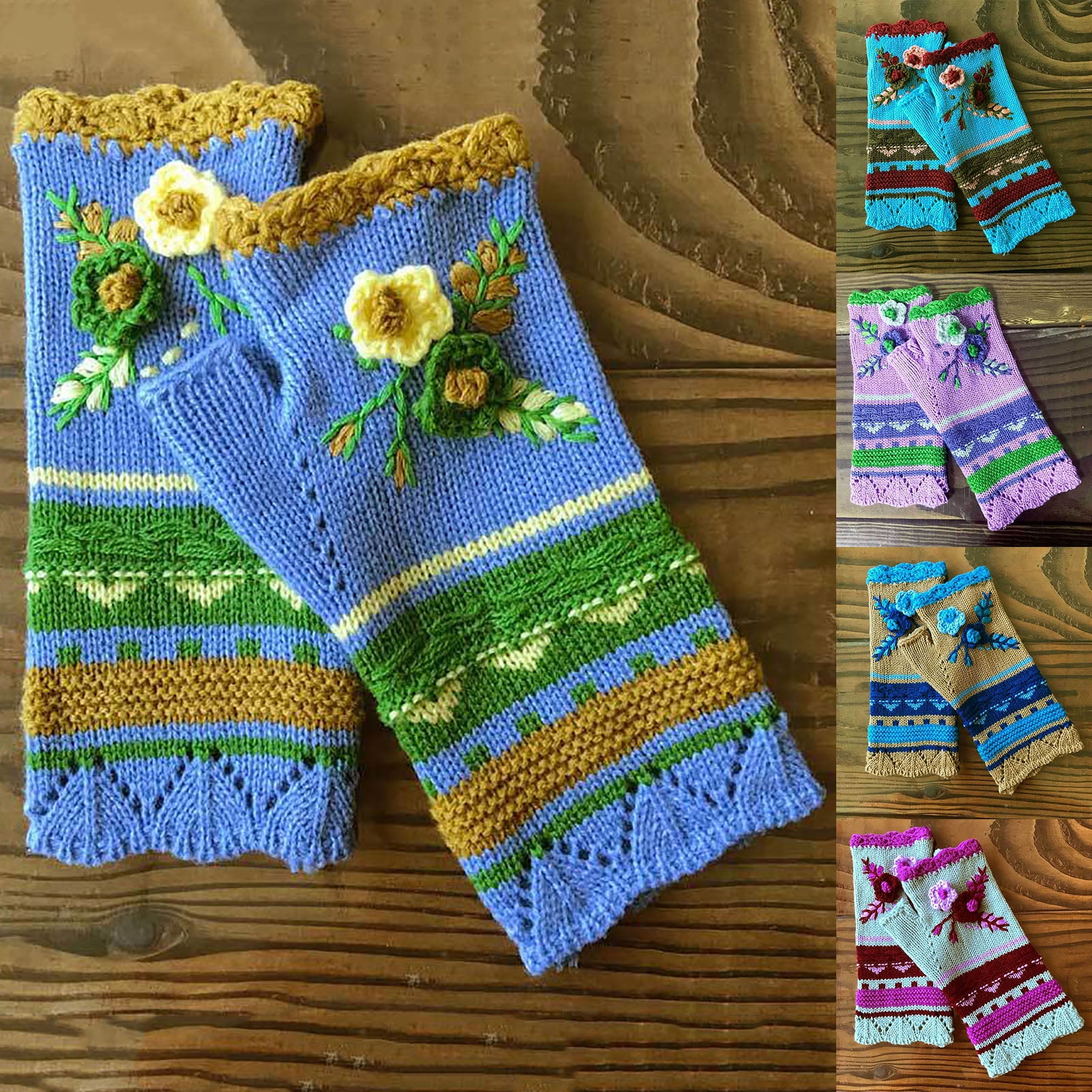 OPOLSKI 1 Pair Jacquard Hollow Stretchy Women Gloves Floral Embroidery