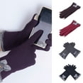 thumbnail image 1 of OPOLSKI 1 Pair Women Gloves Plush Bow Autumn Winter Warm Windproof Gloves for Wedding, 1 of 8