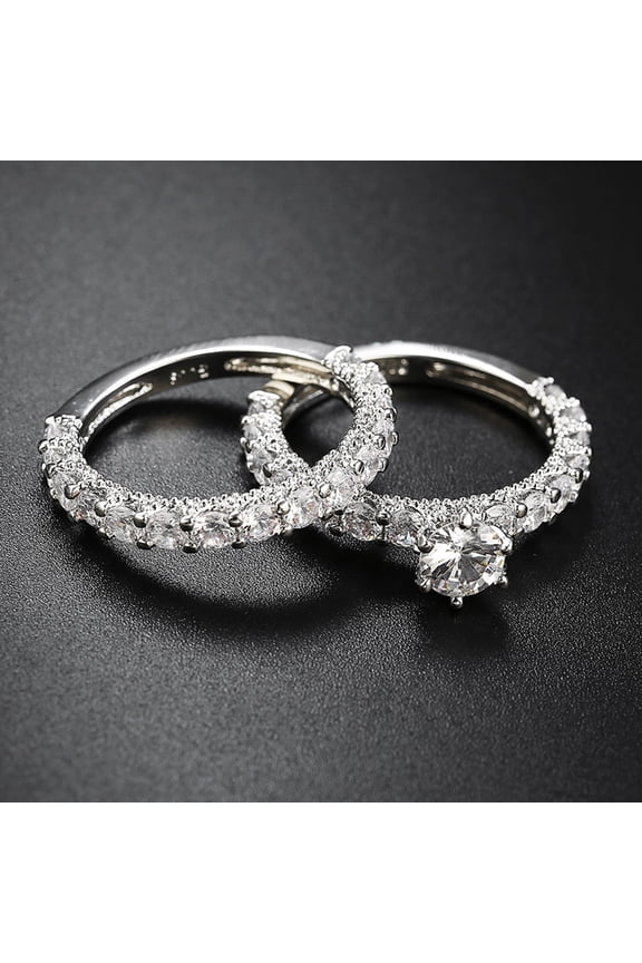 1 Pair Women Ring Full Rhinestone Inlaid Non-Fading Lightweight Symmetric Wedding Circlet US 7