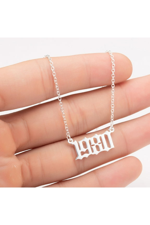 1980-2019 Birth Year Number Charm Pendant Stainless Steel Chain Necklace Golden 2000*