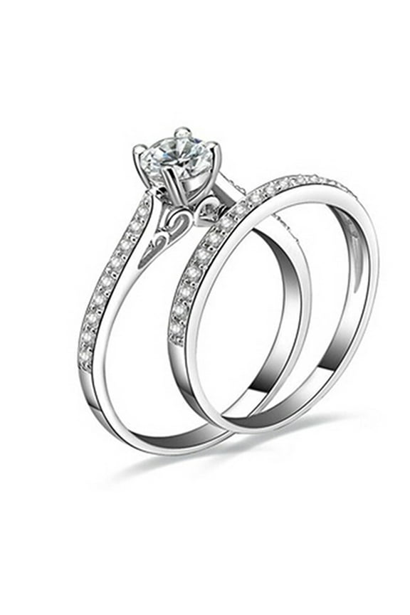 2 Pcs/Set Ring Shiny Cubic Zirconia Plated Silver Romantic Couple Finger Ring for Wedding