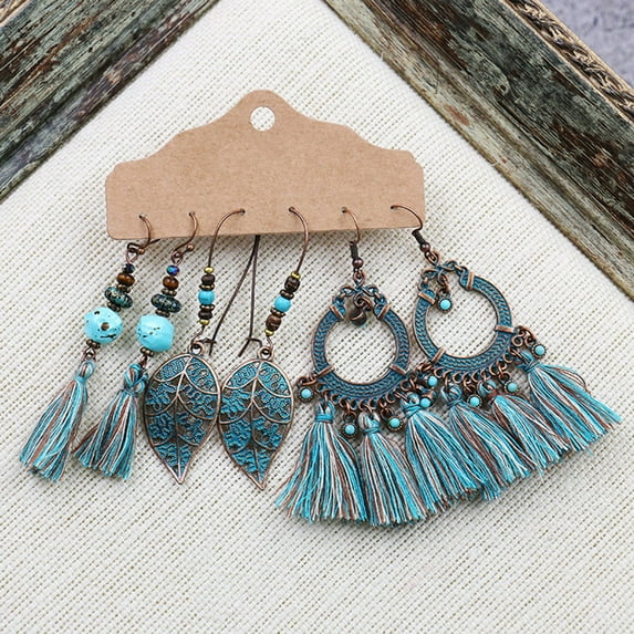 OPOLSKI 3Pairs/Set Dangle Earrings Tassel Jewelry Gift Alloy Bohemian Geometric Ear Hook 1688