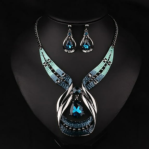 OPOLSKI 3Pcs Jewelry Set Adjustable Anti-fade Teardrop Necklace Drop Earrings Jewelry Set A