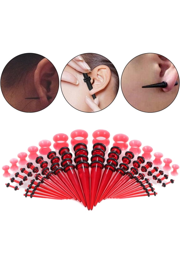 50Pcs Ear Expander Double O-Rings Flared Tunnels Three-piece Suit Hypoallergenic Body Piercing Jewelry Set Smooth Surface Finish Acrylic Tapers And Plugs Cyan