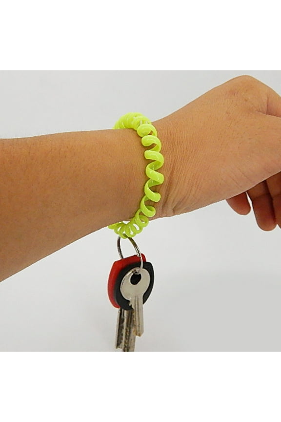 6Pcs Colorful Coil Stretchable Wristband Spiral Keychain Key Ring Random Color