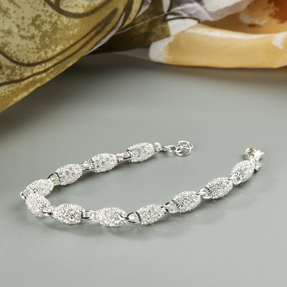 OPOLSKI Bracelet Elegant Anti-rust Women Silver Plated Hollow Ball Bangle Chain for Travel A