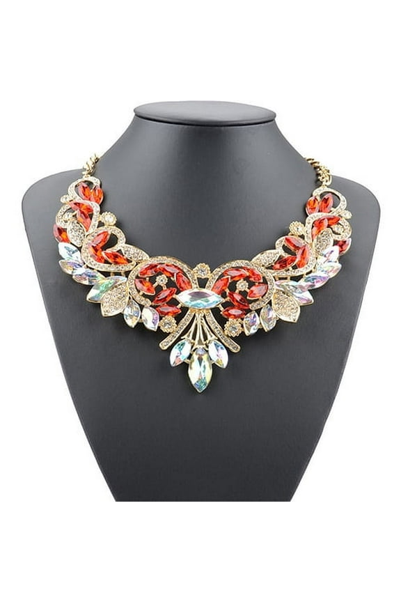 Colorful Rhinestone Flower Pendent Chain Choker Statement Collar Bib Necklace