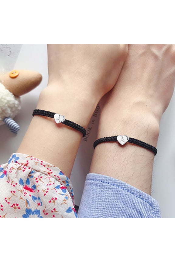 Couple Bracelet Heart Shape Braided Rope Adjustable Stretchy All-match Decorative Gifts 26 Letters Initial Charms Bracelet Jewelry N