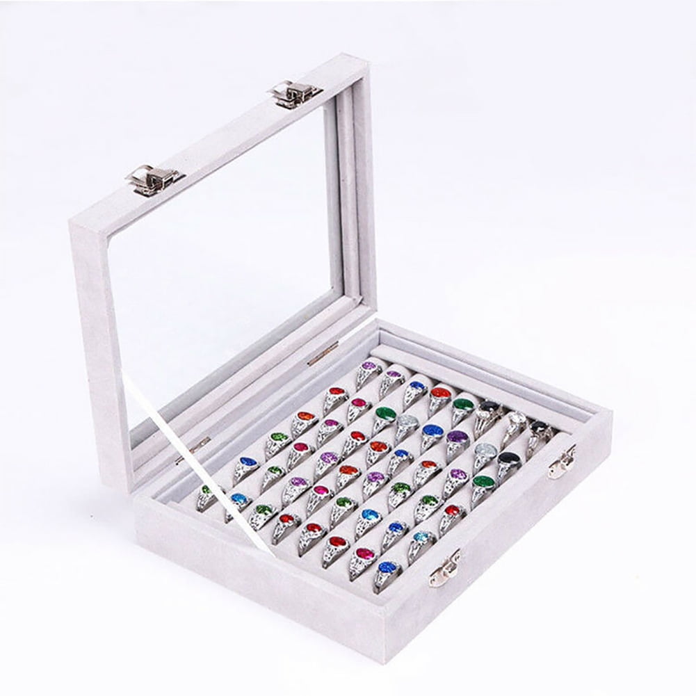 24-Grid Earring Storage Organizer Box With Glass Lid - 15x20x4.5cm Jewelry Tray Display Case