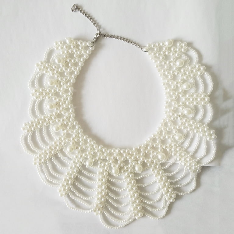 Vintage Elegant Faux Pearl Beaded Collar Necklace Vintage Faux Pearl and Silver Beaded Collar Necklace - Etsy main image 3