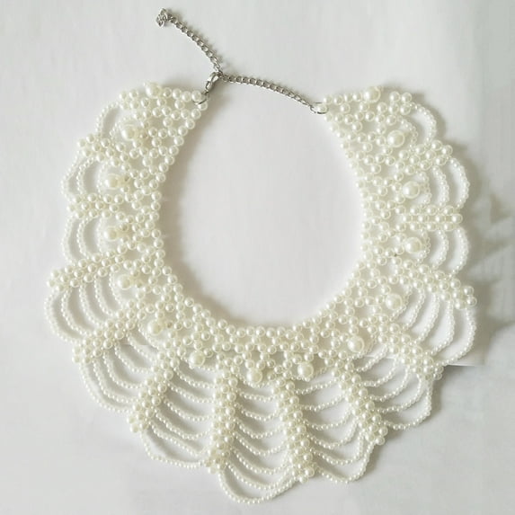 OPOLSKI Elegant Women Hollowed Imitation Pearl Choker Bib Collar Necklace White