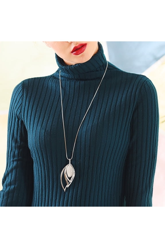 Fashion Opal Leaf Long Chain Hollow Necklace Silver