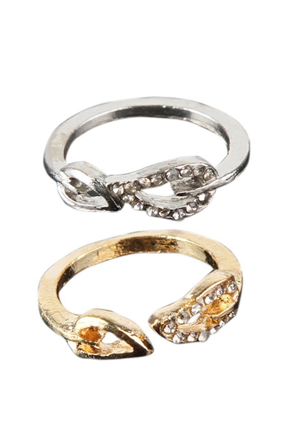 Fashion Rhinestone Two Leaf Open Ring Jewelry Gold